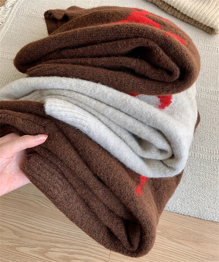 Sweet Knitted Sweater Women Oversized Bow Embroidery Pullover Korean Fashion Casual Jumper All-Match Autumn Winter High Street
