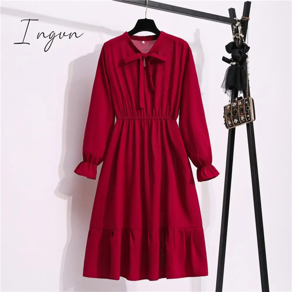 Ingvn - 11 Style Beautiful Fashion Summer Women Long Sleeve Dress Retro Collar Casual High Waist Dresses Floral Print Chiffon Clothing