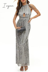 Ingvn - Celebrities Elegant Solid Sequins Patchwork O Neck Evening Dress Dresses