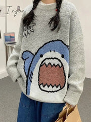 Ingvn - Cute Shark Kawaii Retro Loose Sweater