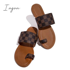 Ingvn - Plaid Toe Loop Slip-On Open Rounded Toe Slippers