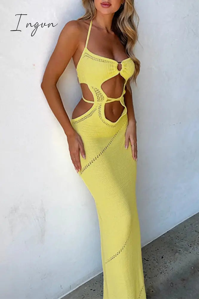 Ingvn - Sexy Vacation Solid Hollowed Out Backless Swimwears Cover Up