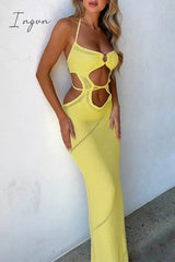 Ingvn - Sexy Vacation Solid Hollowed Out Backless Swimwears Cover Up