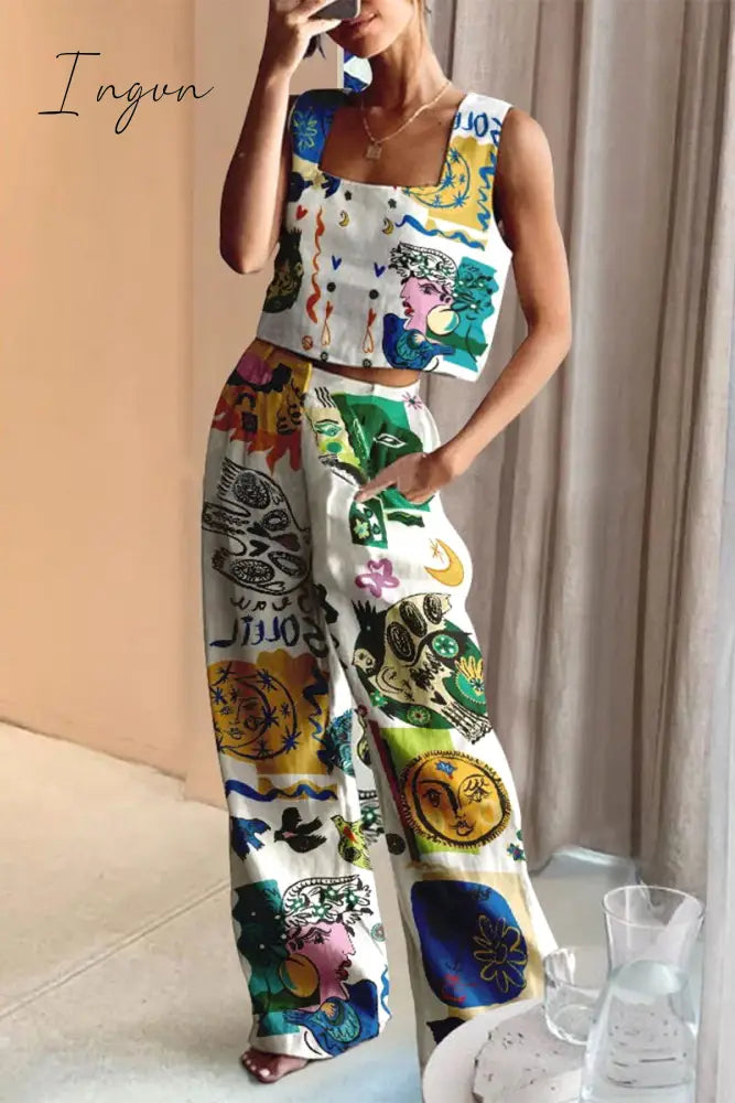 Ingvn - Casual Animal Printing Square Collar Sleeveless Two Pieces