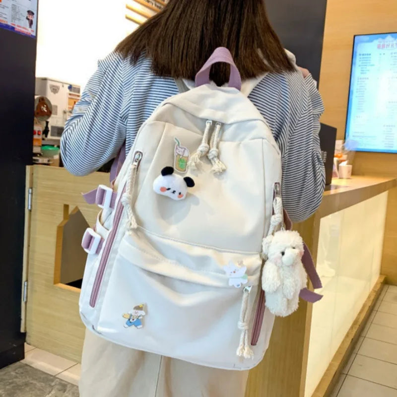 Ingvn  Girls Black Travel Waterproof School Bag Women New Nylon Laptop Book Bag Trendy Fashion Cute Female College Backpack Cool