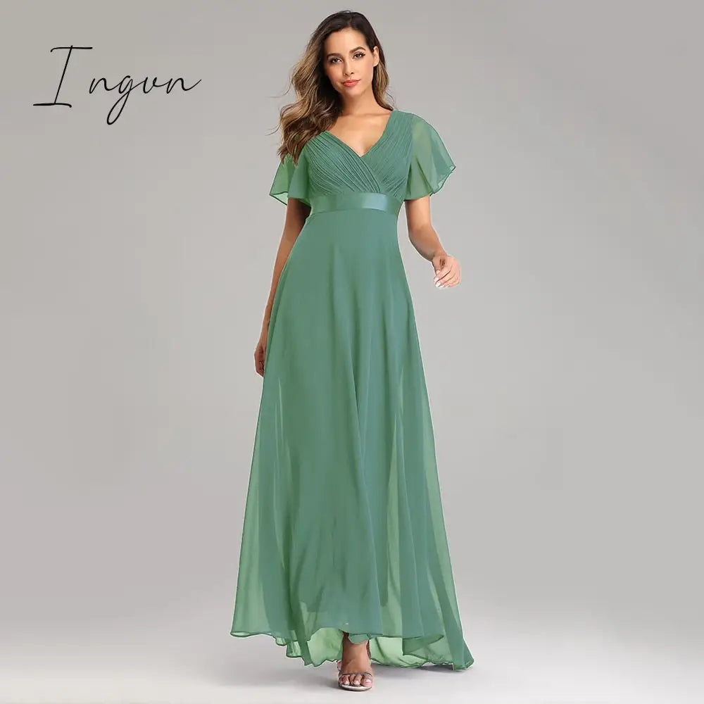 Ingvn - Evening Dresses Elegant V-Neck Ruffles Chiffon Formal Evening Gown  Robe Vestidos De fiesta Dress for Wedding Party