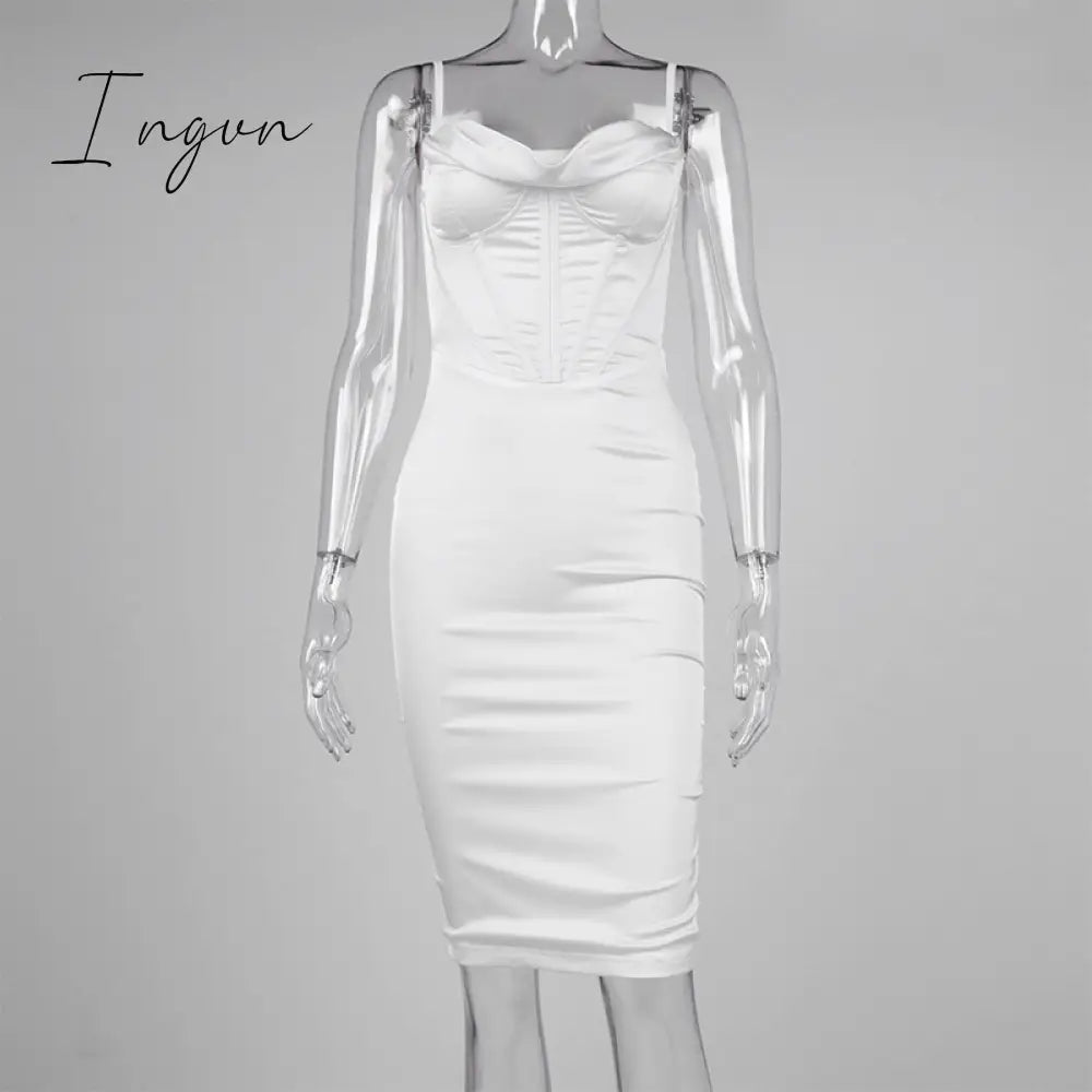 Ingvn - trends high quality Giyu Night Clubwear Party Satin White Dresses Women Summer Sexy Bodycon Midi Vestidos Spaghetti Strap Backless Corset Dress