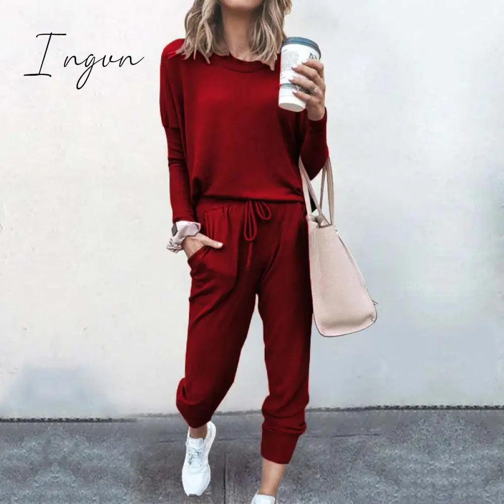 Ingvn - Autumn Casual Lounge Wear Women Tracksuit 2 Piece Set Loose Lounge Sets Ladies Sweat Suit Outfits Female