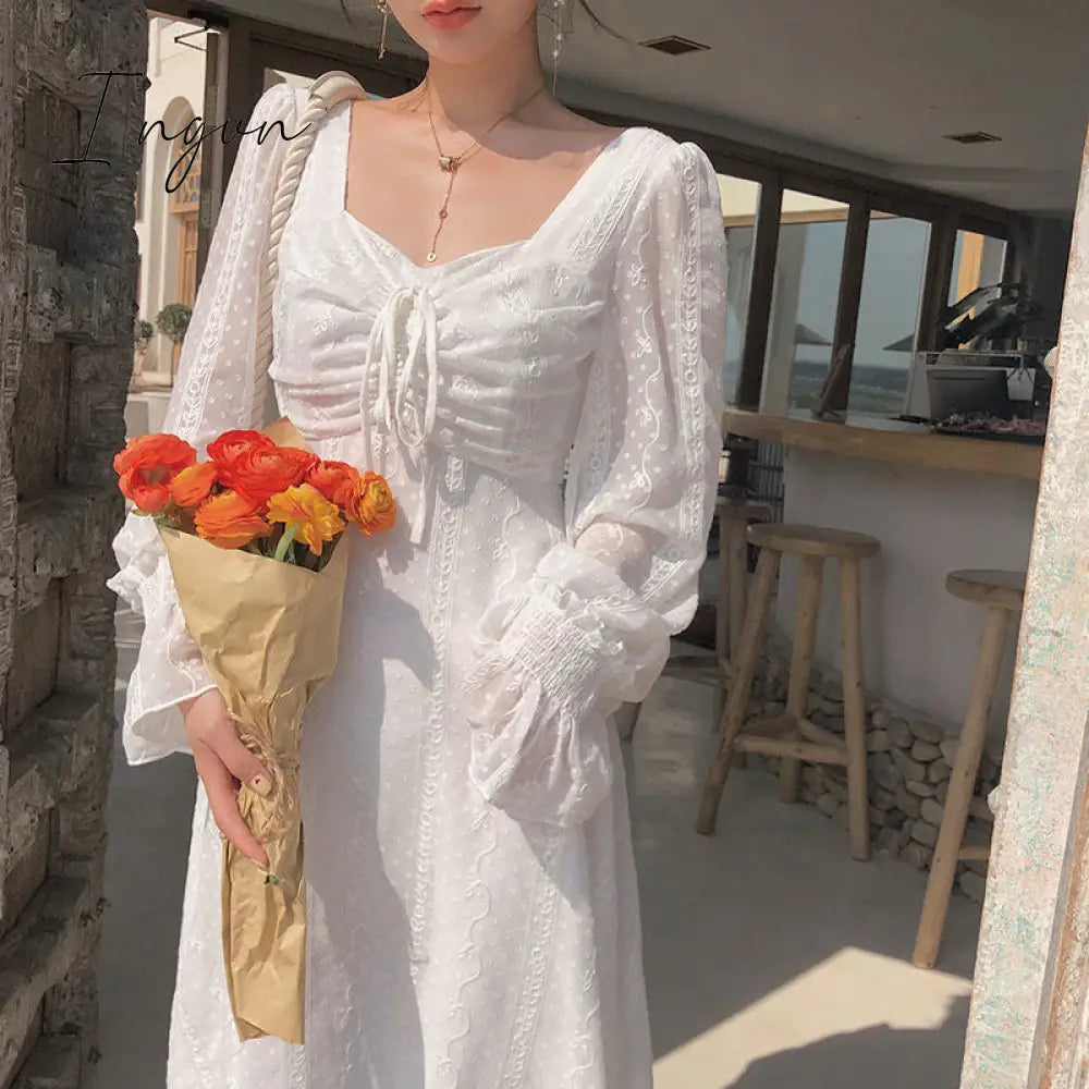 Ingvn - Vintage Fairy Dress Women Elegant Designer Chiffon Dress Long Sleeve French Party Midi Dress Casual Women's Clothing Autumn