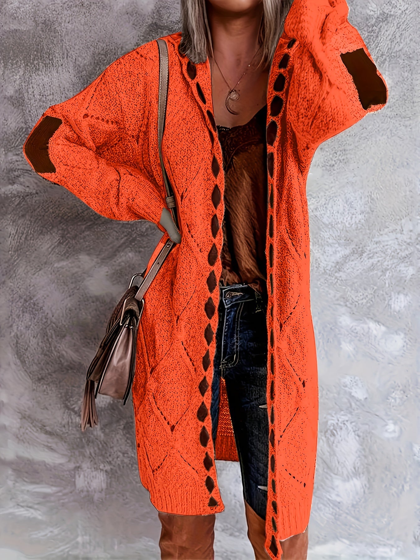Plus Size Colorblock Chic Knitted Cardigan - Hooded Long Sleeve with Trendy Cutout - Flattering Open Front Design - Perfect Womens Plus Size Fashion Staple