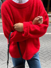 Solid Knit O-neck Elegant Women Pullover Long Sleeve Oversized Loose Soft Warm Sweater  Autumn Chic Casual Office Knitwears