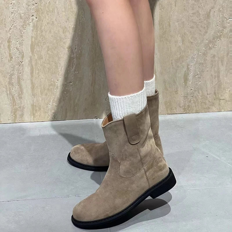 Ingvn  Autumn Winter Women Western Cowgirl Boots Fashion Elegant Slip On Shoes Low Heel Laides Knight Short Booties