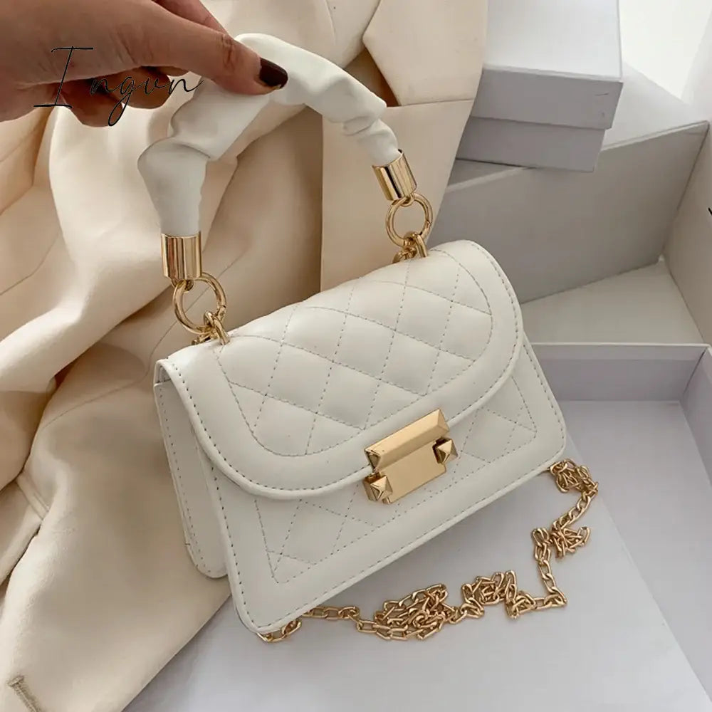 Ingvn - 1Pcs PU Leather Women's Handbags Luxury Designer Female Shoulder Bag 2023 New Fashion Candy Color Small Square Bag Messenger Bag