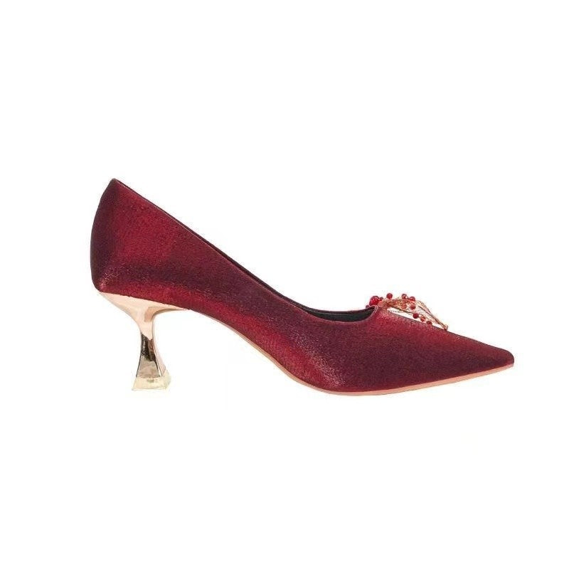 Red Wedding High Heels for Women Not Tired Feet 2025 New Chinese Toast Bride Wedding Shoes Hesu Wedding Dress