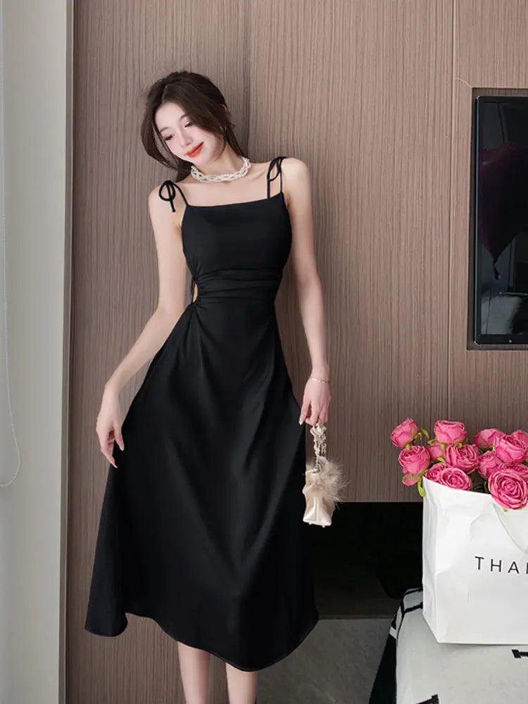 Elegant Party Women Dress Vintage Backless Bandage White Dress Robe Female Sundress Retro Strap Evening Black Dress Vestido New