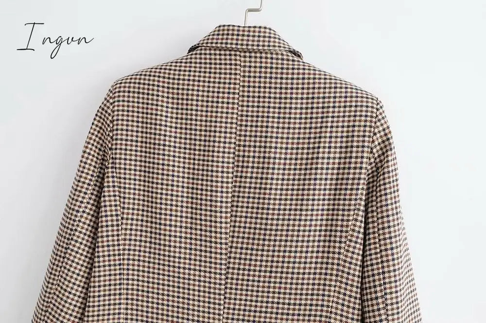 Ingvn - Fashion Autumn Women Plaid Blazers and Jackets Work Office Lady Suit Slim Double Breasted Business Female Blazer Coat Talever