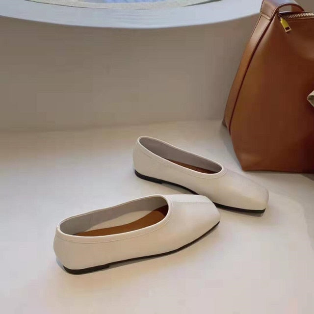 Bailehou 2026 New Flat Shoes Women Square Toe Ballerina Slip on Loafers Flat Heel Ladies Shallow Mouth Casual Shoes Zapatos Muje