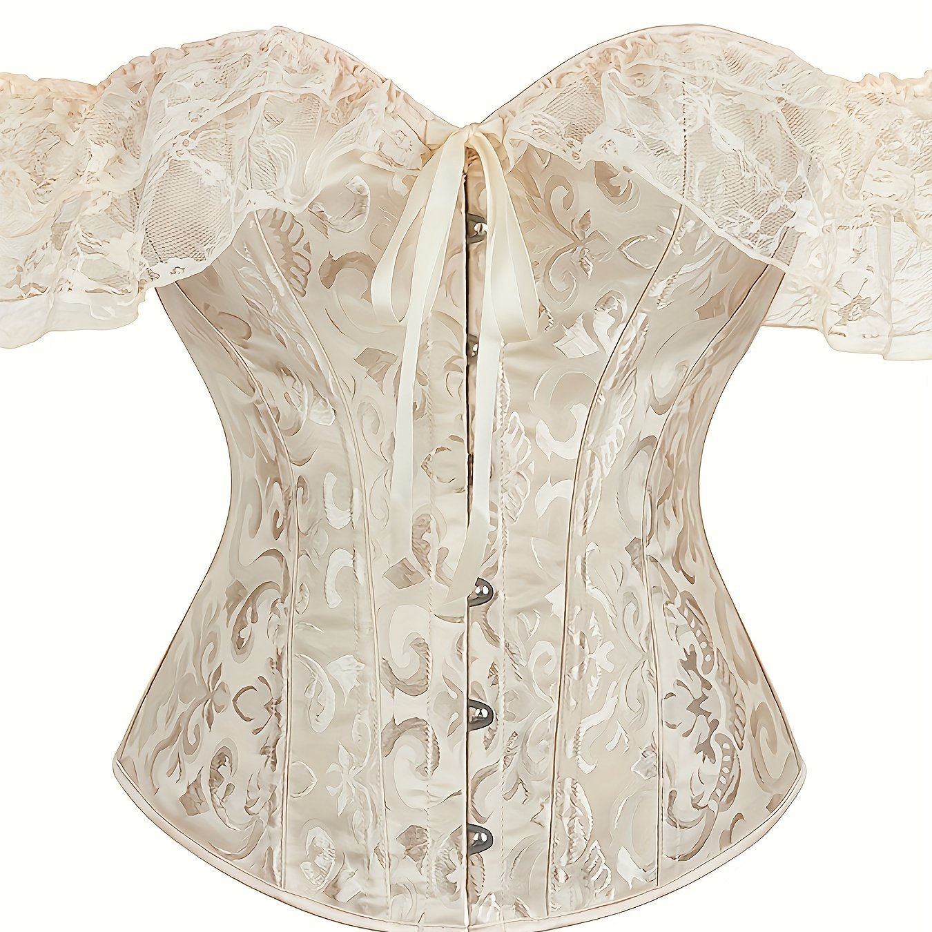 Romantic Lace Stitching Corset Bustier - Firm Tummy Control Body Shaper with Adjustable Lace-Up - Elegant Jacquard Fabric Womens Lingerie & Premium Shapewear