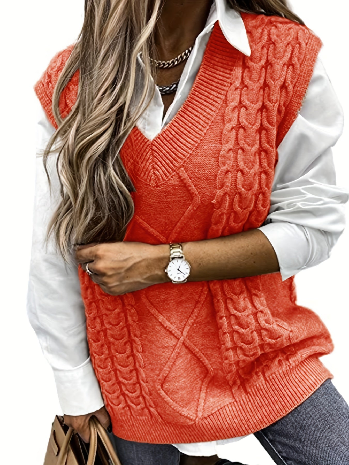 V-Neck Knit Vest: Casual, Comfortable & Chic - Perfect for Spring/Fall, Solid Color, With Mid-Stretch for a Flattering Fit
