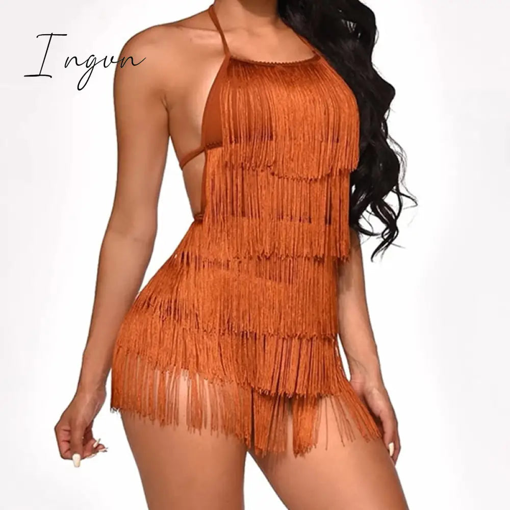 Ingvn - 2023 Trends Tassel Summer Dresses Female Halter Backless Casual Club Mini Dress Sexy Fringe Bandage Bodycon Party Dress Vestidos