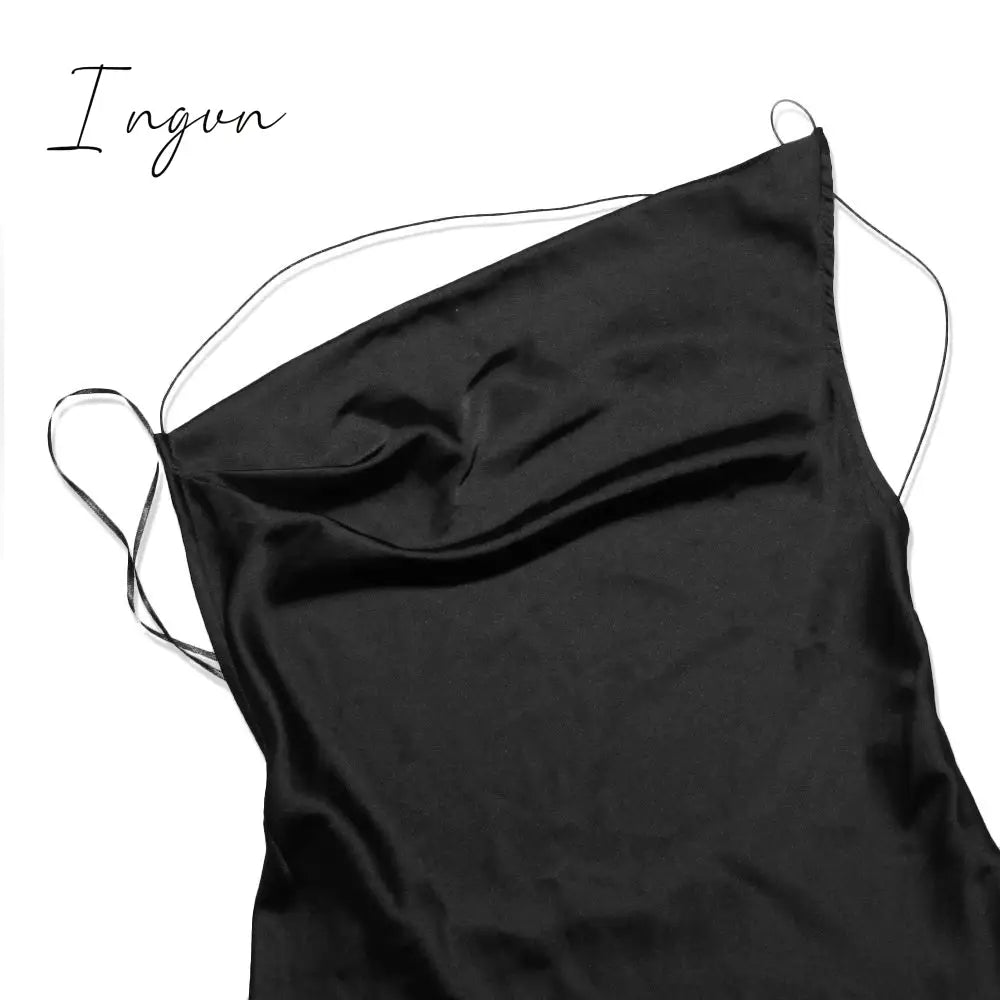 Ingvn - Satin Sexy Backless Slit Women Dress Green Spaghetti Strap Hollow Out Dresses Women Summer Skinny Fashion Party Clubwear