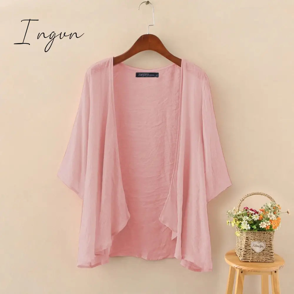 Ingvn - Fashion Solid Cardigans Womens Summer Blouse Casual Long Sleeve Blusas Female Thin Tunic Tops Kimono Cape Plus Size