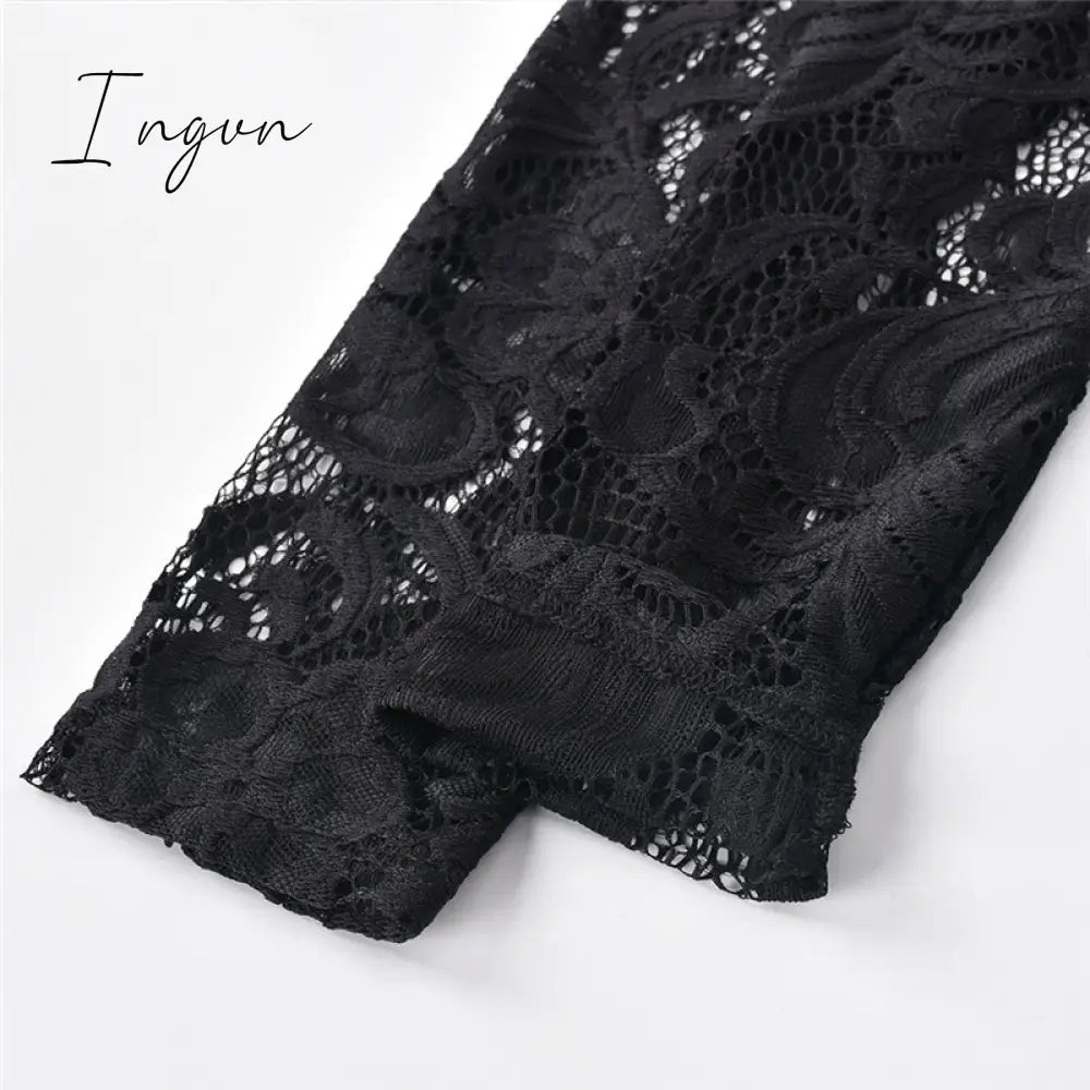Ingvn - Tassel Stitching Sexy Dress For Women Evening Clubbing Party Square Collar Halter Hollow Out Backless Lace Mini Dress