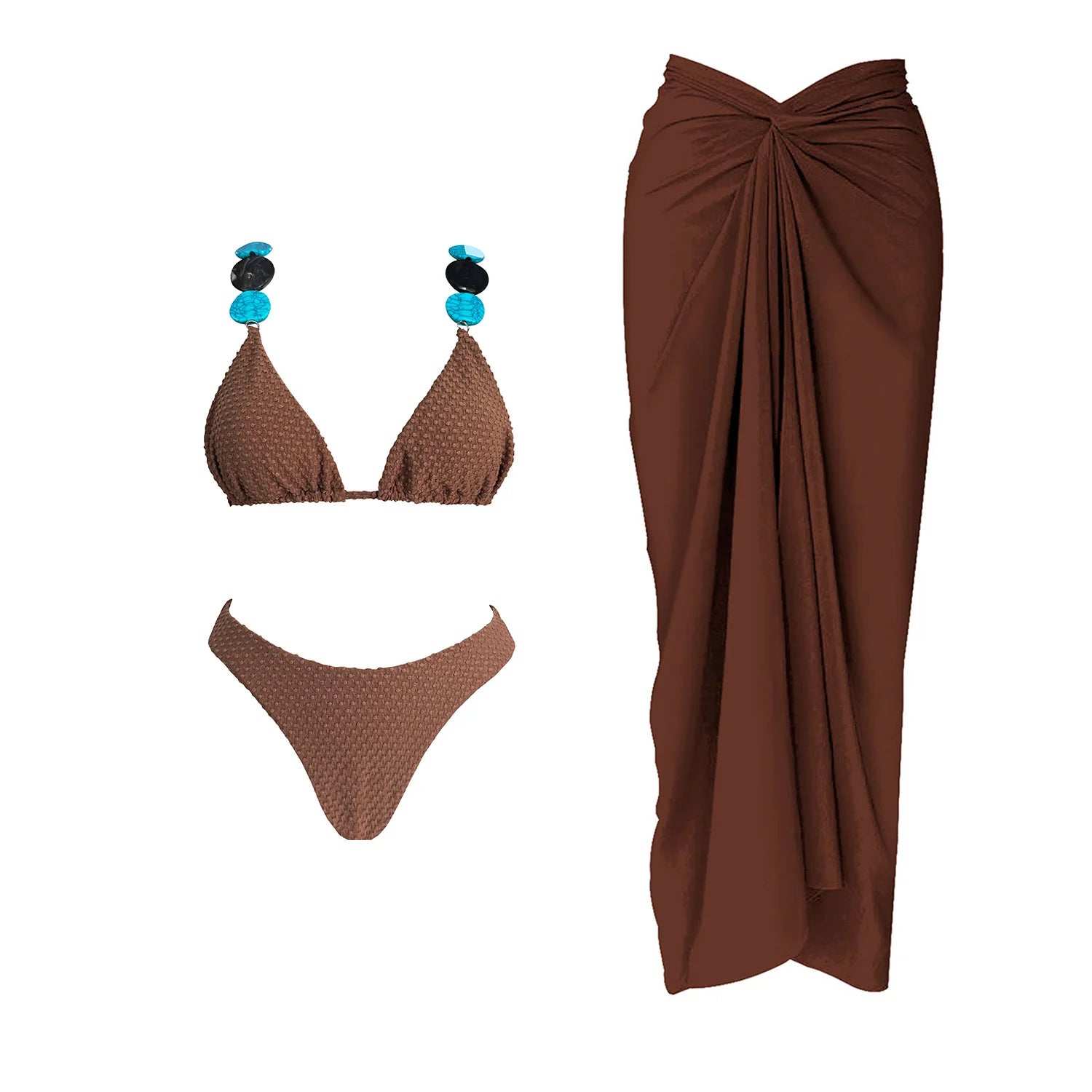 3Pcs Mirco Bikini Mini Skirt Women Sexy Swimsuit Push Up Swimwear Female Bandeau Biquini Turquoise Bathing Suit Beachwear Outfit
