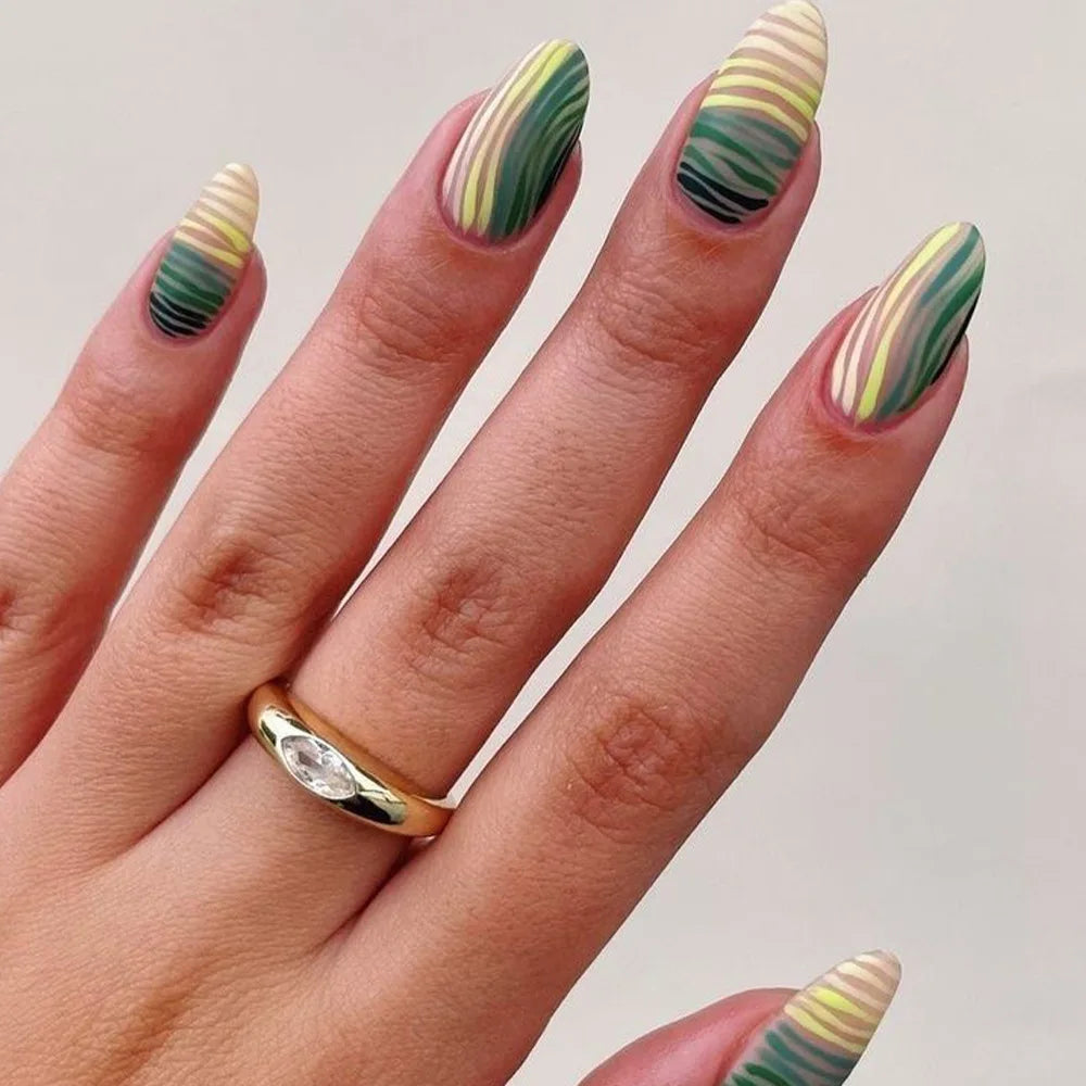 24pcs Spring/Summer Flowers Fake Nail Colorful flower Pattern False Nails Full Cover Wearable Sweet Korean Almond Press On Nails