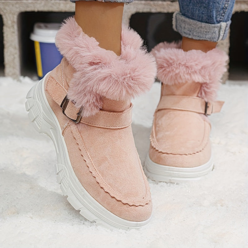 Cozy Winter Women's Snow Boots - Thick, Warm Plush Lining with Anti-Slip Sole, Round Toe Zipper Design, Fashionable Flat Heel