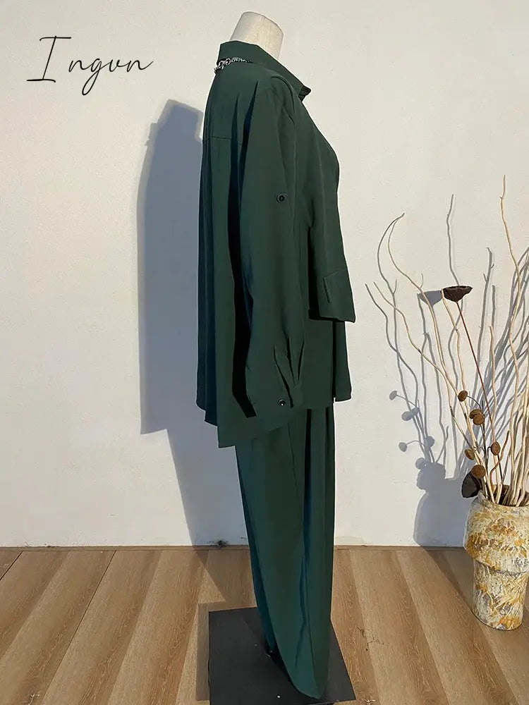 Ingvn - Wide Leg Pants Irregular Big Size Two Piece Suit New Lapel Long Sleeve Loose Fit Women Fashion Spring Autumn