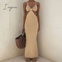 Ingvn - Spaghetti Strap Sexy Backless Maxi Dresses See Through Sexy Women Dresses Party Club Elegant Hollow Dress Sundress
