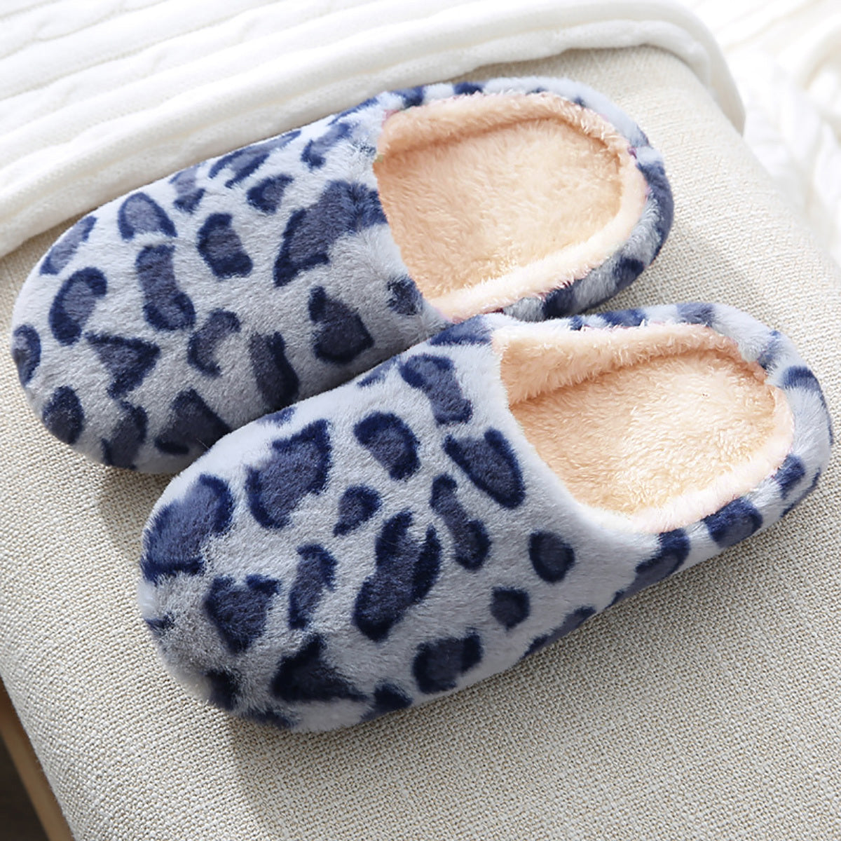 Cozy Leopard Print Womens Fluffy Slippers - Soft, Breathable, and Comfortable Fabric Upper and Insole - Anti-Slip Fabric Sole, Easy Slip-On Design for Indoor Use