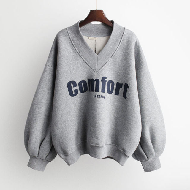Autumn Winter Girl Korean Version Oversized Hoodies Street Style Letter Embroidery Sweatshirt Fleece Thick Pullover Tops Femmes