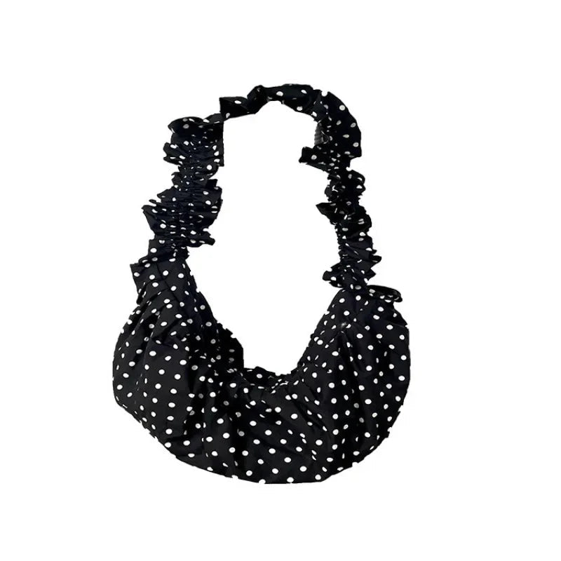 Ingvn  Women Chic Underarm Bag Large Capacity Polka Dot Retro Crossbody Bag All Matched Pleated Dumpling Bag for Outdoor Travel