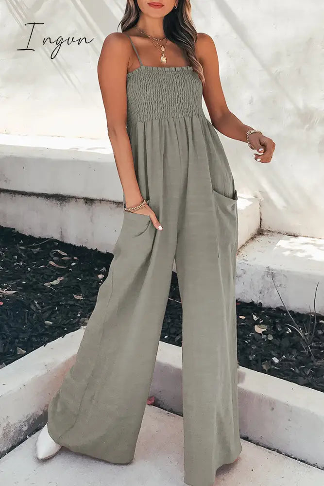 Ingvn - Fashion Living Solid Pocket Spaghetti Strap Loose Jumpsuits(5 colors)
