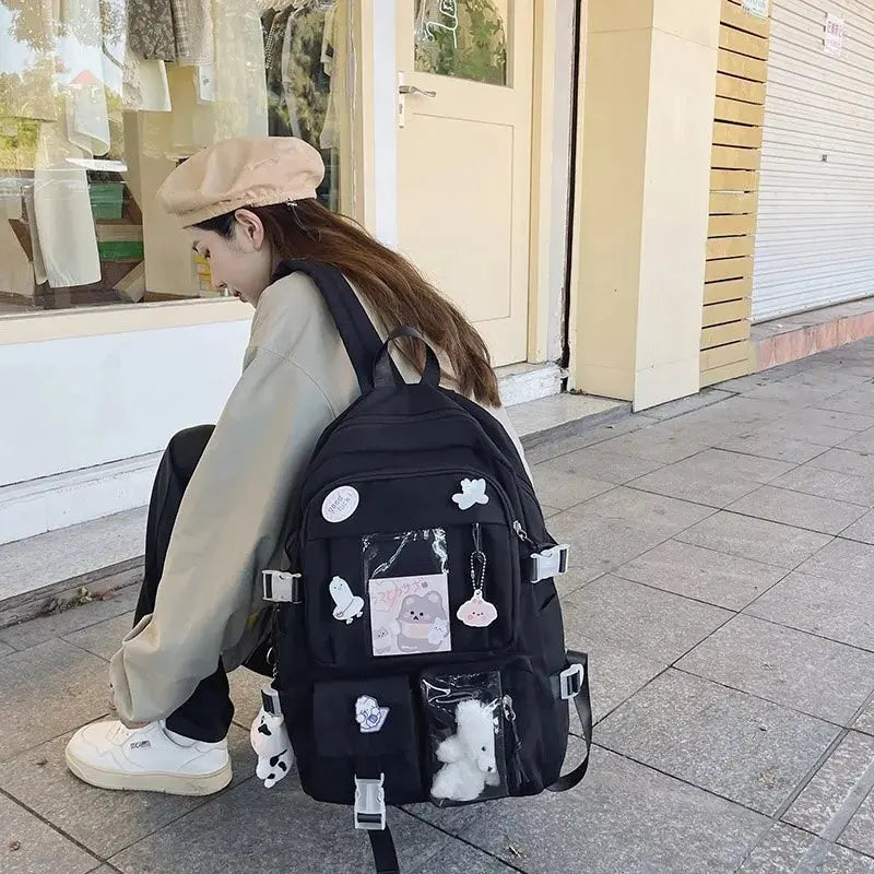 INGVN  Popular Pink Purple Color Girls High School Student Backpack Bags