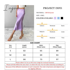 Ingvn - Solid Purple Satin Silk Skirt Women High Waisted Summer Long Skirt New Elegant Ladies Office Skirts Midi Spring