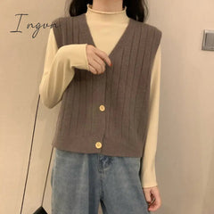 Ingvn - New Vintage V-neck Knitted Vest Sweater Women Sleeveless Pullover Elasticity Sweater Loose Female Casual Oversized Knitted Vest