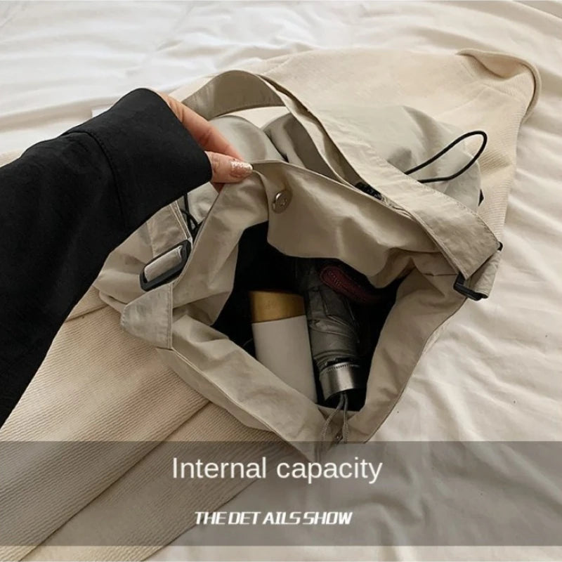 Ingvn  New Pleated Casual Crossbody Bag Student Nylon Shoulder Bag Fashionable Commute Car Stitching Hobo Bag