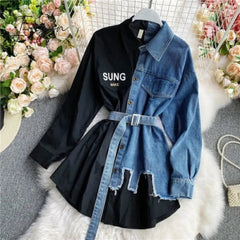 Ingvn - Women's Blouse Autumn Long Sleeve Shirt Tops Jeans Patchwork Plaid Blouses Elegantes Blusas para mujer Slim Shirt Dress
