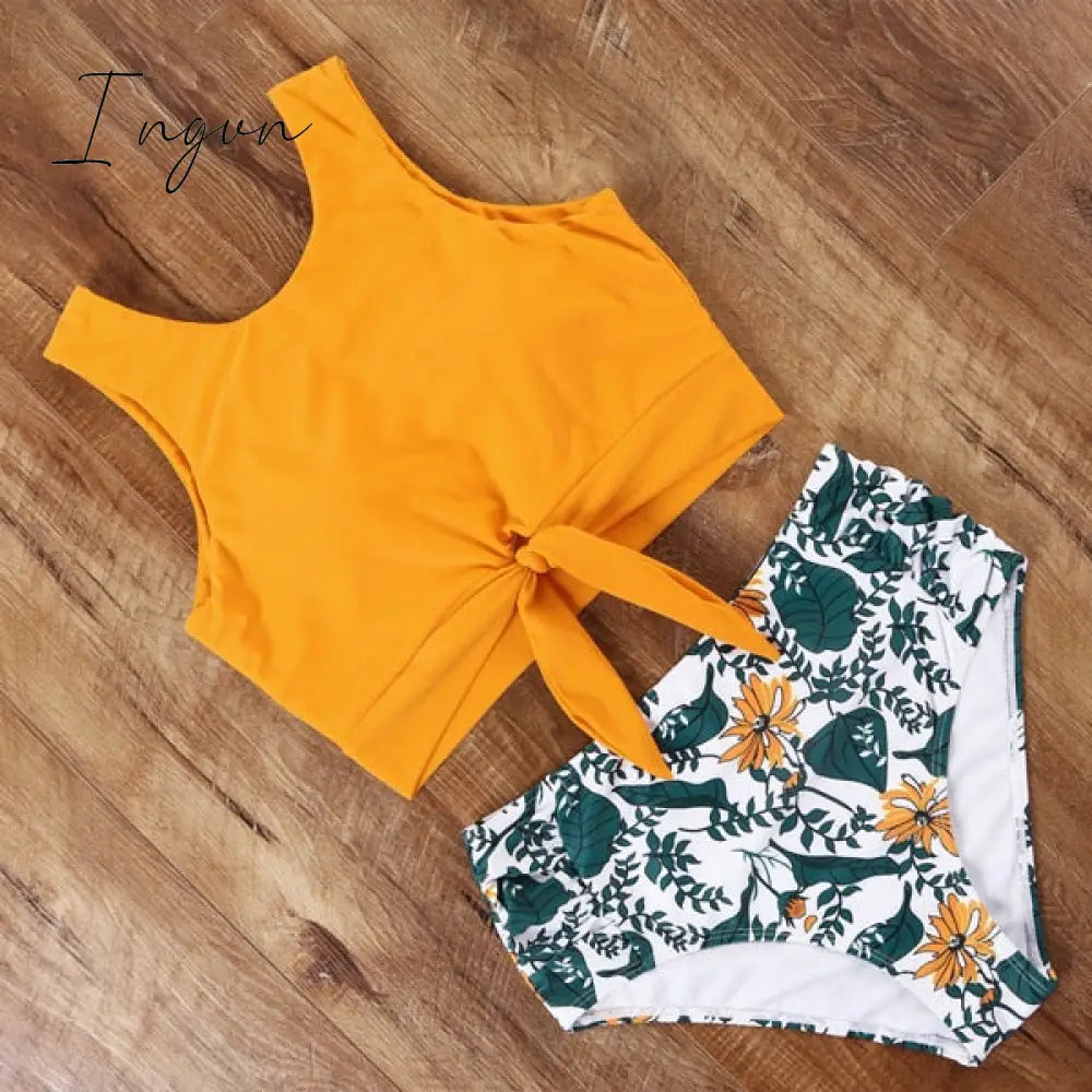 Ingvn - High Waist Bikini Leopard Swimsuit Women Bikini Floral Swimsuit Print High Neck Bikini Push Up Swimwear Snake Bathing Suit
