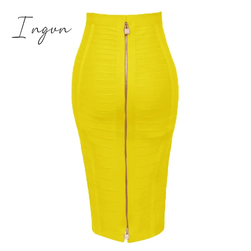 Ingvn - 16 Colors XL XXL Sexy Solid Zipper Orange Blue Black Red White Pink Bandage Skirt Women Elastic Bodycon Summer Pencil Skirt 58cm