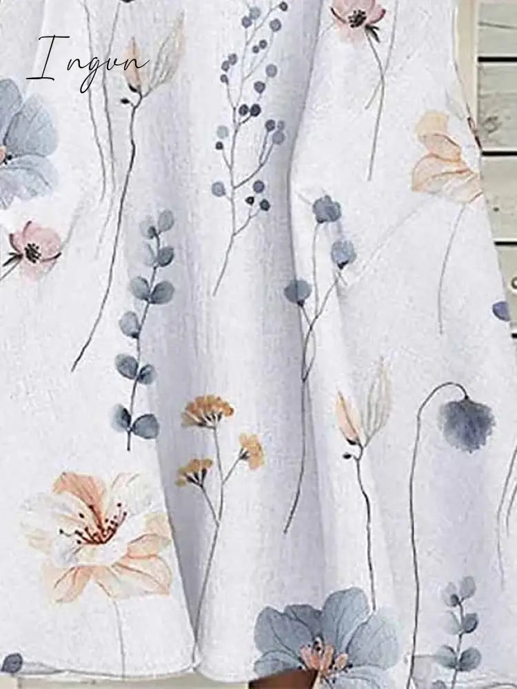 Ingvn - Women's Two Piece Dress Set Casual Dress Print Dress Outdoor Daily Fashion Elegant Pocket Print Midi Dress V Neck Half Sleeve Floral Regular Fit Pink Blue Purple Summer Spring S M L XL XXL