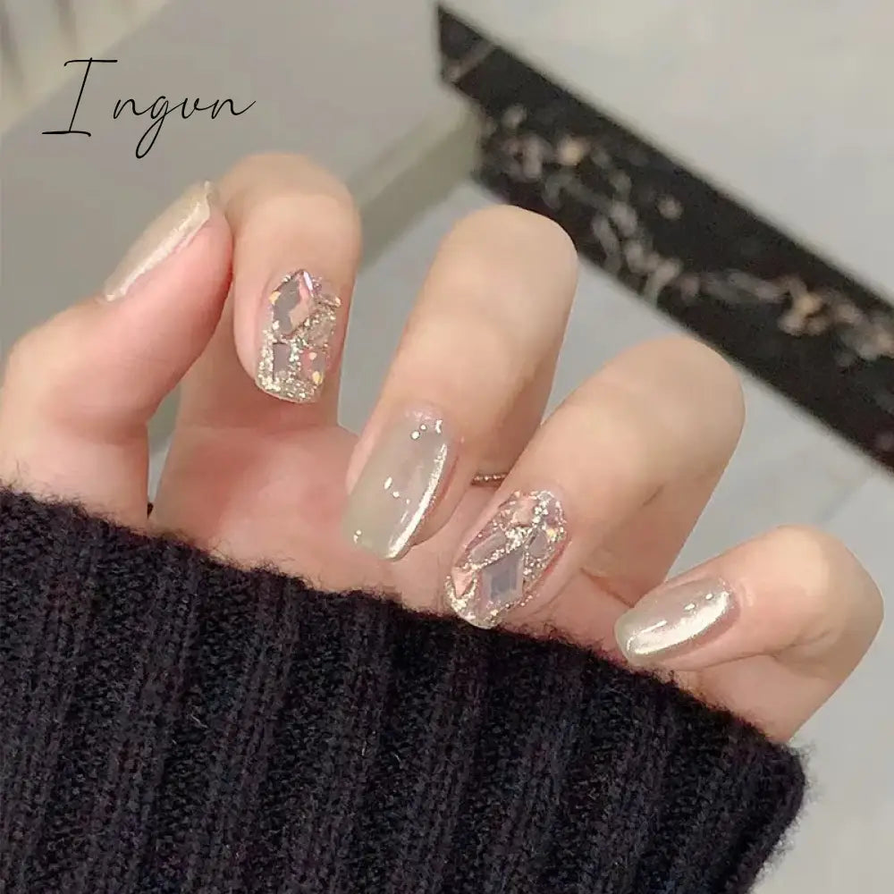 24pcs detachable cat eyes red wine false nails with glue full cover ballet square almond shiny acrylic press on fake nails tips