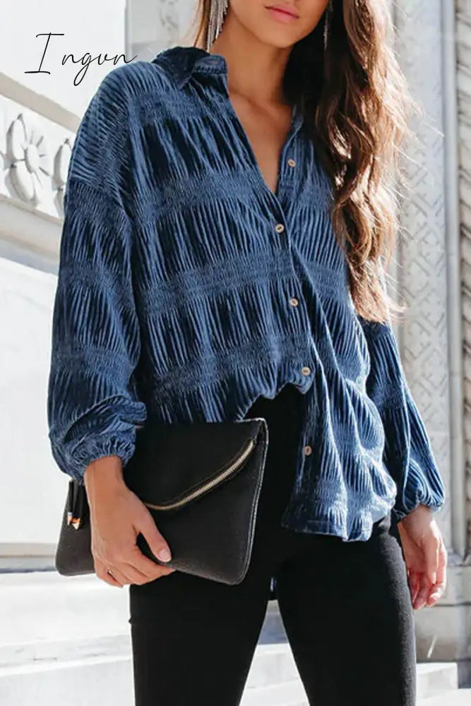 Ingvn - Elegant Solid Fold Turndown Collar Tops
