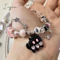 Fashion Cute Cat Y2k Sweet And Cool Hot Girl Star Bracelet For Women Crystal Beaded Double Layer Stacked Bracelet Party Gift