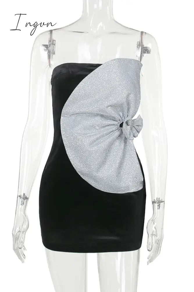 Sexy Solid Patchwork Sequined Strapless Wrapped Skirt Dresses
