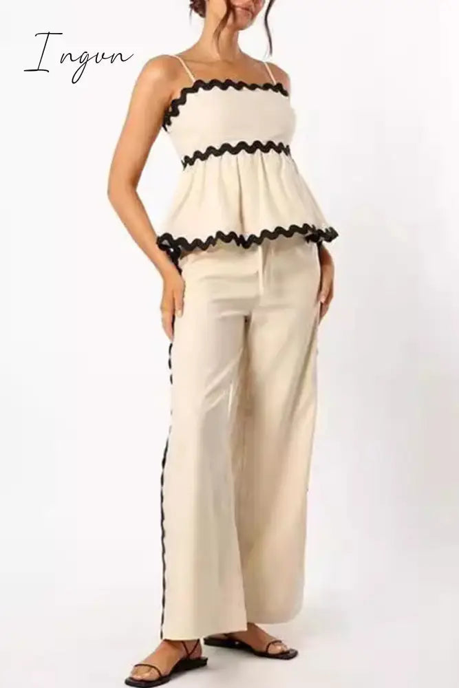 Ingvn - Casual Ripple Draw String Backless Contrast Sleeveless Two Pieces