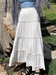 Ingvn - Solid Color Tiered Midi Skirt